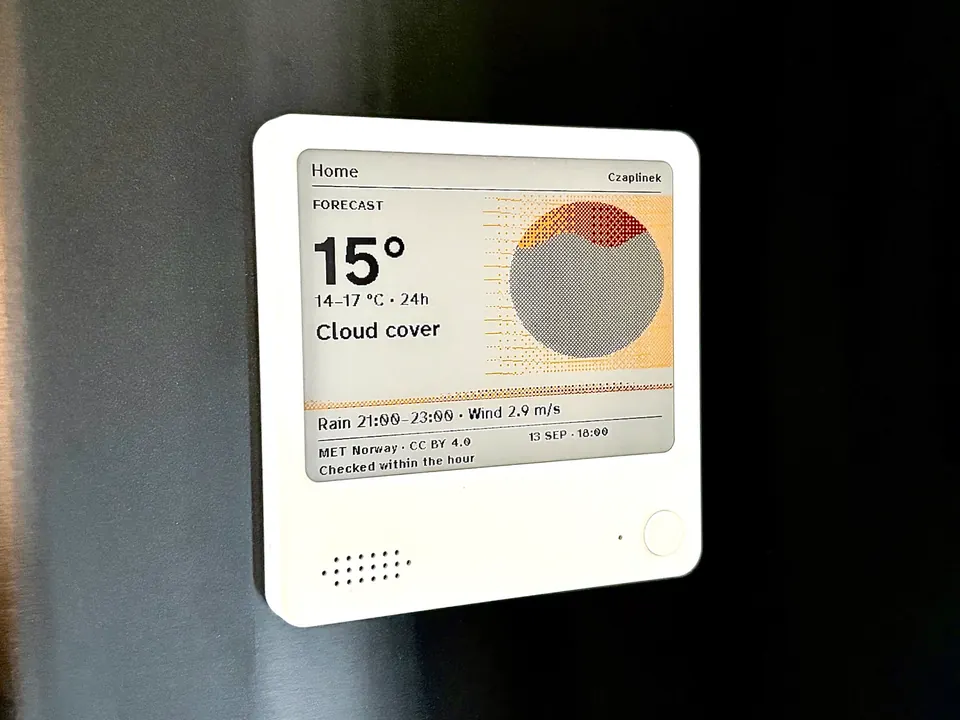 emini Home v0.4.0 showing the Weather Print composition on a four-color ZECTRIX NOTE4C